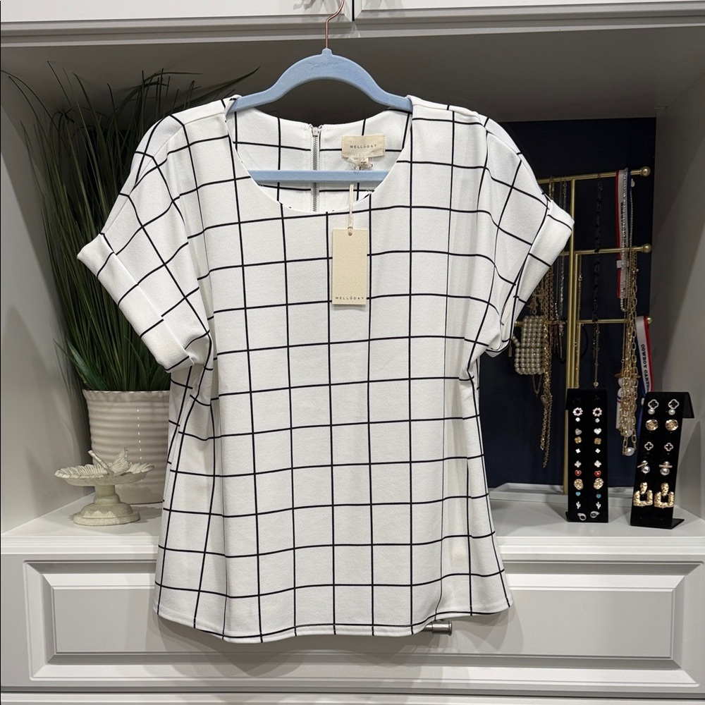 MELLODAY Black and White Grid Blouse